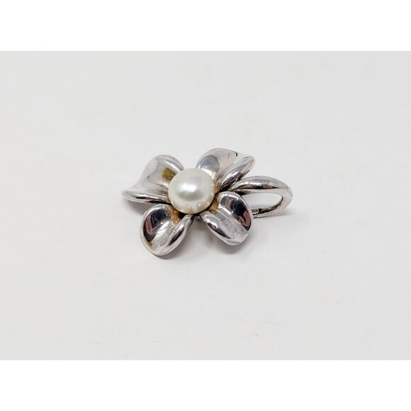 Ann King Sterling Silver Freshwater Pearl Orchid Flower Pendant Earrings Set - Picture 6 of 13